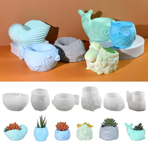 3D Animal Flower Pot Vase Silicone Mold for Resin Plaster Concrete Cement Clay, Succulents Planter Mold Epoxy Resin Kit for DIY Candle Pen Holder Succulent Pot (Bighead) in Saudi Arabia