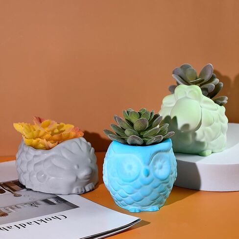 3D Animal Flower Pot Vase Silicone Mold for Resin Plaster Concrete Cement Clay, Succulents Planter Mold Epoxy Resin Kit for DIY Candle Pen Holder Succulent Pot (Bighead) in Saudi Arabia