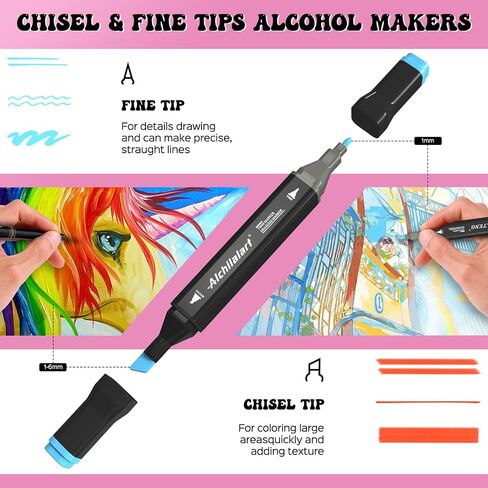 alchilalart 80-Colors Alcohol Based Markers, Alcohol Markers Set, Dual Tip Alcohol Sketching Drawing Markers Animation for Adults Kids in Saudi Arabia