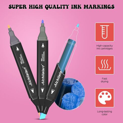 alchilalart 80-Colors Alcohol Based Markers, Alcohol Markers Set, Dual Tip Alcohol Sketching Drawing Markers Animation for Adults Kids in Saudi Arabia
