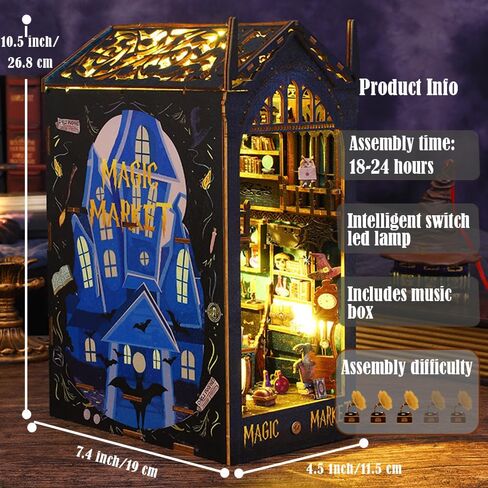 مجموعة زوايا الكتب DIY، كتب بيت الدمى DIY، كتب الكتب الخشبية ثلاثية الأبعاد، مجموعات مصغرة لزوايا الكتب مع ضوء LED للبالغين (JTSL-09) in Kuwait