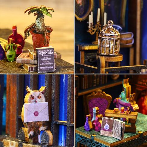 مجموعة زوايا الكتب DIY، كتب بيت الدمى DIY، كتب الكتب الخشبية ثلاثية الأبعاد، مجموعات مصغرة لزوايا الكتب مع ضوء LED للبالغين (JTSL-09) in Kuwait