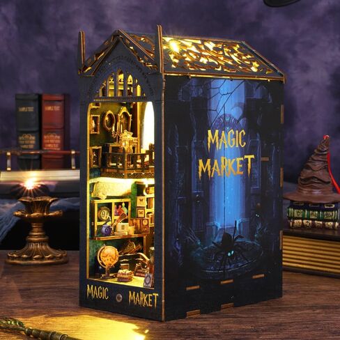 مجموعة زوايا الكتب DIY، كتب بيت الدمى DIY، كتب الكتب الخشبية ثلاثية الأبعاد، مجموعات مصغرة لزوايا الكتب مع ضوء LED للبالغين (JTSL-09) in Kuwait