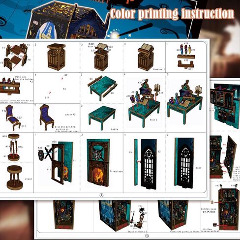 مجموعة زوايا الكتب DIY، كتب بيت الدمى DIY، كتب الكتب الخشبية ثلاثية الأبعاد، مجموعات مصغرة لزوايا الكتب مع ضوء LED للبالغين (JTSL-09) in Kuwait