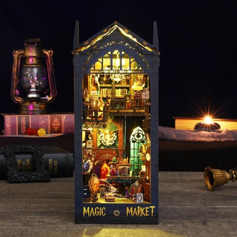 مجموعة زوايا الكتب DIY، كتب بيت الدمى DIY، كتب الكتب الخشبية ثلاثية الأبعاد، مجموعات مصغرة لزوايا الكتب مع ضوء LED للبالغين (JTSL-09) in Kuwait