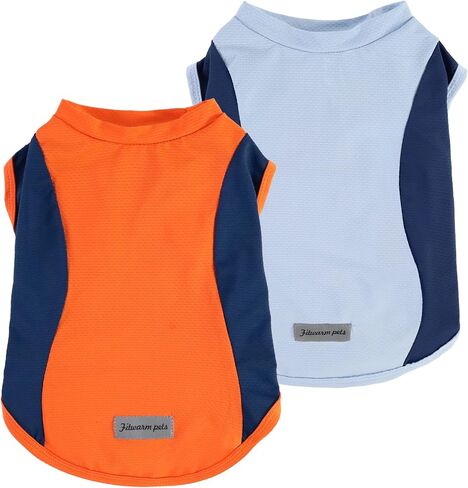 Fitwarm 2 Pack UPF 50+ UV Sun Protection Dog Shirt, Quick Dry Summer Dog Clothes for Small Dogs Boy Girl, Reflective Label, Lightweight Breathable Cooling Vest, Pet Cat Outfit, Orange, Blue, Large in Saudi Arabia