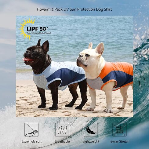 Fitwarm 2 Pack UPF 50+ UV Sun Protection Dog Shirt, Quick Dry Summer Dog Clothes for Small Dogs Boy Girl, Reflective Label, Lightweight Breathable Cooling Vest, Pet Cat Outfit, Orange, Blue, Large in Saudi Arabia