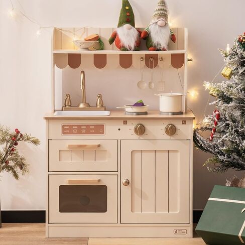 ROBUD Wooden Play Kitchen Set for Kids, Pretend Play Kitchen Toy Set with Golden Faucet, Sink, Oven, Stove, Cabinet, Vintage Style, Gift for Boys & Girls, Ages 3+ in Saudi Arabia
