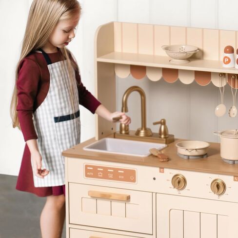 ROBUD Wooden Play Kitchen Set for Kids, Pretend Play Kitchen Toy Set with Golden Faucet, Sink, Oven, Stove, Cabinet, Vintage Style, Gift for Boys & Girls, Ages 3+ in Saudi Arabia