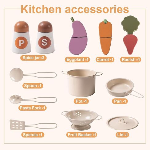 ROBUD Wooden Play Kitchen Set for Kids, Pretend Play Kitchen Toy Set with Golden Faucet, Sink, Oven, Stove, Cabinet, Vintage Style, Gift for Boys & Girls, Ages 3+ in Saudi Arabia
