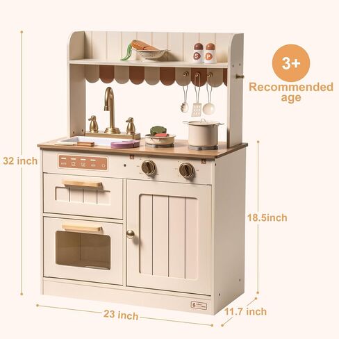ROBUD Wooden Play Kitchen Set for Kids, Pretend Play Kitchen Toy Set with Golden Faucet, Sink, Oven, Stove, Cabinet, Vintage Style, Gift for Boys & Girls, Ages 3+ in Saudi Arabia