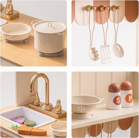 ROBUD Wooden Play Kitchen Set for Kids, Pretend Play Kitchen Toy Set with Golden Faucet, Sink, Oven, Stove, Cabinet, Vintage Style, Gift for Boys & Girls, Ages 3+ in Saudi Arabia