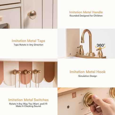 ROBUD Wooden Play Kitchen Set for Kids, Pretend Play Kitchen Toy Set with Golden Faucet, Sink, Oven, Stove, Cabinet, Vintage Style, Gift for Boys & Girls, Ages 3+ in Saudi Arabia