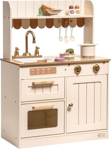 ROBUD Wooden Play Kitchen Set for Kids, Pretend Play Kitchen Toy Set with Golden Faucet, Sink, Oven, Stove, Cabinet, Vintage Style, Gift for Boys & Girls, Ages 3+ in Saudi Arabia
