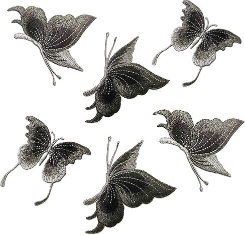 Flowers Butterfly Patches Sew On Appliques Sewing Patch for DIY Wedding T-Shirt Dresses Clothes Accessories 6 Pcs (Black) in Saudi Arabia