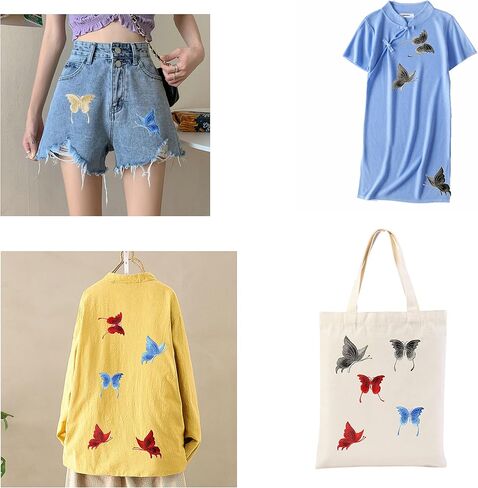 Flowers Butterfly Patches Sew On Appliques Sewing Patch for DIY Wedding T-Shirt Dresses Clothes Accessories 6 Pcs (Black) in Saudi Arabia