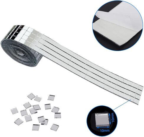 2 Rolls 3200Pcs Self-Adhesive Mirror Mosaic Tiles Mirror Tiling Xmas DIY Decoration (5mm x 5mm, Silver) in Saudi Arabia