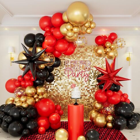 New Years Balloon Garland Arch Kit 2025, Black and Gold Balloons with Exploding Star Foil Balloons and 2025 Numbers Foil Balloons for Happy New Year, Birthday, New Year's Eve Party Decorations in Saudi Arabia