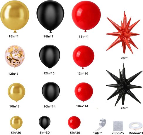 New Years Balloon Garland Arch Kit 2025, Black and Gold Balloons with Exploding Star Foil Balloons and 2025 Numbers Foil Balloons for Happy New Year, Birthday, New Year's Eve Party Decorations in Saudi Arabia