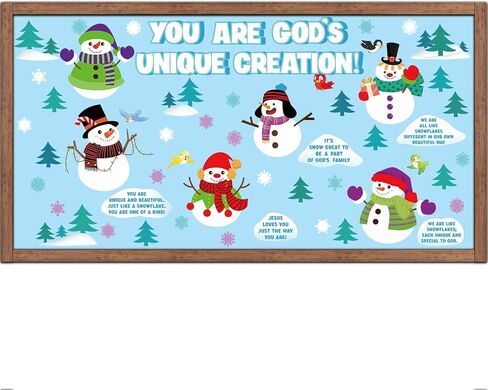 Qilery 105 Pcs Winter Bulletin Board Decorations Set Christmas Christian Bulletin Board Cutouts You are God's Unique Religious Classroom Decor Snowflake Snowman Paper Cutouts for School Home Wall in Saudi Arabia