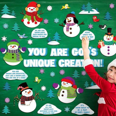 Qilery 105 Pcs Winter Bulletin Board Decorations Set Christmas Christian Bulletin Board Cutouts You are God's Unique Religious Classroom Decor Snowflake Snowman Paper Cutouts for School Home Wall in Saudi Arabia