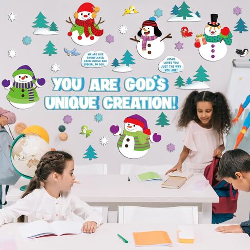 Qilery 105 Pcs Winter Bulletin Board Decorations Set Christmas Christian Bulletin Board Cutouts You are God's Unique Religious Classroom Decor Snowflake Snowman Paper Cutouts for School Home Wall in Saudi Arabia