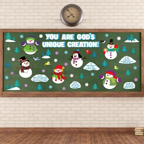 Qilery 105 Pcs Winter Bulletin Board Decorations Set Christmas Christian Bulletin Board Cutouts You are God's Unique Religious Classroom Decor Snowflake Snowman Paper Cutouts for School Home Wall in Saudi Arabia