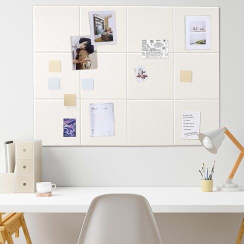 Bulletin Board 48 x 36 inches, 12 Count 11.8 x 11.8in Square Felt Wall Tiles with Self Adhesive Tape, DIY Vision Board for Cubicle, 4' x 3' Corkboard Alternative for Wall with 30 Pushpins - White in Saudi Arabia