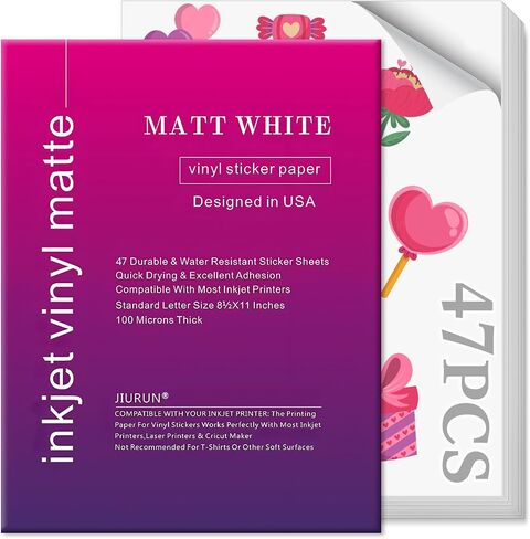 Printable Vinyl Sticker Paper for Inkjet Printer, 31 PCS 8.5"x11" Matte White Waterproof Uncurled Printable Vinyl Dries Quickly Vivid Colors, Holds Ink Well, Removable &Tear-Resistant(Thick-31 PCS) in Kuwait