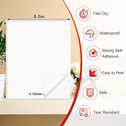 Printable Vinyl Sticker Paper for Inkjet Printer, 31 PCS 8.5"x11" Matte White Waterproof Uncurled Printable Vinyl Dries Quickly Vivid Colors, Holds Ink Well, Removable &Tear-Resistant(Thick-31 PCS) in Kuwait