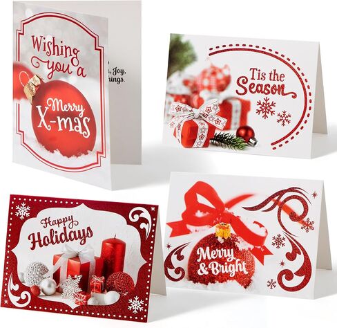 JOYIN 24PCS Christmas Holiday Cards Set of 4 Diverse Red Festive Designs with Envelopes for Merry Christmas Season, present Giving, Xmas Gifts Cards, Wintertime Gifts Cards in Saudi Arabia