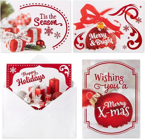 JOYIN 24PCS Christmas Holiday Cards Set of 4 Diverse Red Festive Designs with Envelopes for Merry Christmas Season, present Giving, Xmas Gifts Cards, Wintertime Gifts Cards in Saudi Arabia