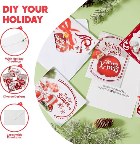 JOYIN 24PCS Christmas Holiday Cards Set of 4 Diverse Red Festive Designs with Envelopes for Merry Christmas Season, present Giving, Xmas Gifts Cards, Wintertime Gifts Cards in Saudi Arabia