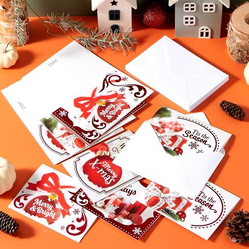 JOYIN 24PCS Christmas Holiday Cards Set of 4 Diverse Red Festive Designs with Envelopes for Merry Christmas Season, present Giving, Xmas Gifts Cards, Wintertime Gifts Cards in Saudi Arabia