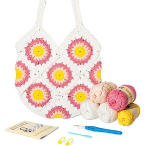 Yeezhee Crochet Kit for Advanced or Intermediate Beginners, Crochet Bag Kit with Step-by-Step Video Tutorials, Granny Square Crochet Tote Bag Set, Knitting Kit Including Yarn, Crochet Hook, Daisy