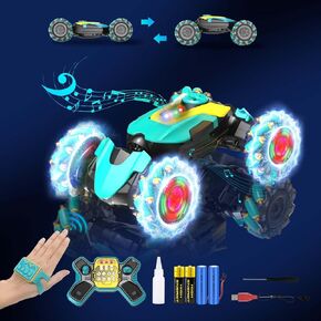 سيارات التحكم عن بعد مع استشعار لفتة، 360 درجة دوران رذاذ الانجراف سيارة RC للأطفال، 4WD سيارة حيلة سيارة التحكم عن بعد مع التحكم اليدوي، لعبة الأولاد سيارات RC مع ضوء الموسيقى للأطفال 6-12 سنة من العمر