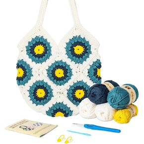 Yeezhee Crochet Kit for Advanced or Intermediate Beginners, Crochet Bag Kit with Step-by-Step Video Tutorials, Granny Square Crochet Tote Bag Set, Knitting Kit Including Yarn, Crochet Hook, Daisy in Kuwait