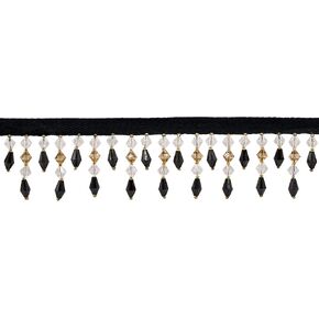 1 3/4" Handcrafted Diamond Beaded Fringe Trim (B40692-AC) / Oak Pure Black Multicolor #R01E20 (Pure Black, Light Brown, Tan Beige) / 3 Yards (2.5m/19 ft)