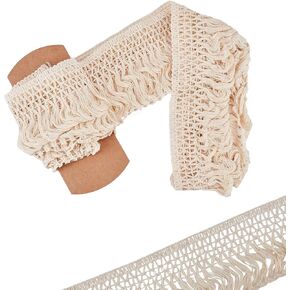 GORGECRAFT 5 Yards X 4" Wide Cotton Tassel Fringe Trim Lace Trim Ribbons for Clothes Curtain Sewing Crafts Accessories Home Decoration, Beige