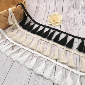 5 Yards Cotton Curtain Fringe Trim Quality Tassel Trimming Lace Fabric Ribbon Sewing Pom Trim Tassel Pompoms Trim Ball Fringe Embroidery Garment Fabric Handmade Accessory 7CM Wide (Beige)