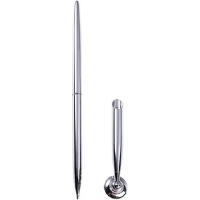 Silver Guest Pen And Pen Stand Round Pen Holder Signing Pen Set Metal Pen Attached To Desk Pen Base Stands For Office Pens Ballpoint Pens Set Metal Ballpoint Pen Base Stand Desk Pens and Refills