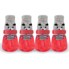 4PCS Dog Protectors, Double Side Anti Slip Dog Socks Strong Grips Traction Control Dog Socks for Indoor Hardwood Floor Wear Pet Protector for Small Medium Large Dogs (red_M)