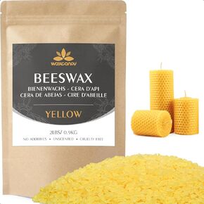 Beeswax Pellets, Waxcanpy White Beeswax for Candle Making, Organic Beeswax Pellets for DIY Lipstick, Hand Creams, Furniture Polish, Lotions and Soap Making Supplies (2lb)