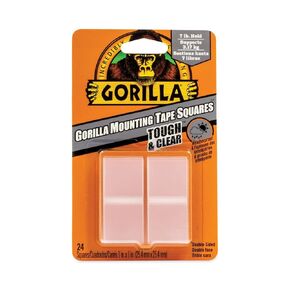 The Gorilla Glue Company 6067202 1" Double-Sided Tough & Clear Mounting Tape Squares 24 Count