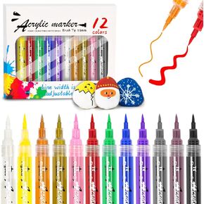 12 Colors Acrylic Paint Markers, 2x Ink Volume Flexible Brush Tip Acrylic Paint Pens, 5.5g High-capacity Strong Coverage for Rock Painting, Ceramic, Wood, Plastic, Canvas, Card, DIY Crafts