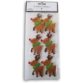 Red Nose Reindeer Felt Stickers - Christmas Holiday Crafts - 6 Count