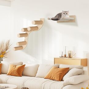 Cat Hammock for Wall, Cat Beds and Perches with 6 Steps Wooden Furniture Beds for Sleeping, Climbing and Playing