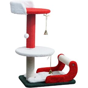 Cat Scratching Post Christmas Cat Tree 21.5 inch Cats Scratcher Christmas Sled Cute Toy Cat Trees Sisal Scratch with Teaser Ball for Kitten Kitty
