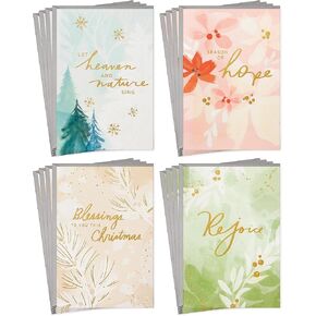 Hallmark Religious Christmas Card Assortment (16 Cards and Envelopes) Pastel, Watercolor, Nature