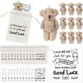 Hoolerry 36 Pcs Good Luck Gifts Pocket Bears Greeting Story Cards with Drawstring Bags Lucky Bear Charms Souvenir Gift Teacher Gifts for Friend Coworkers School